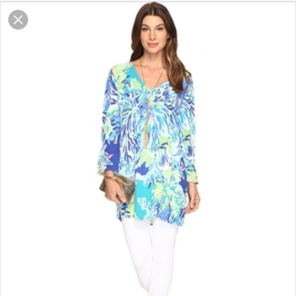 Lilly Pulitzer 24375 Women's Lantana Beach Tunic Brilliant BL Wade and Sea XS